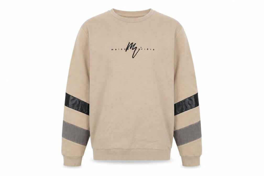 River Island Men's Beige Crew Neck Sweatshirt M Pullover Logo Design
