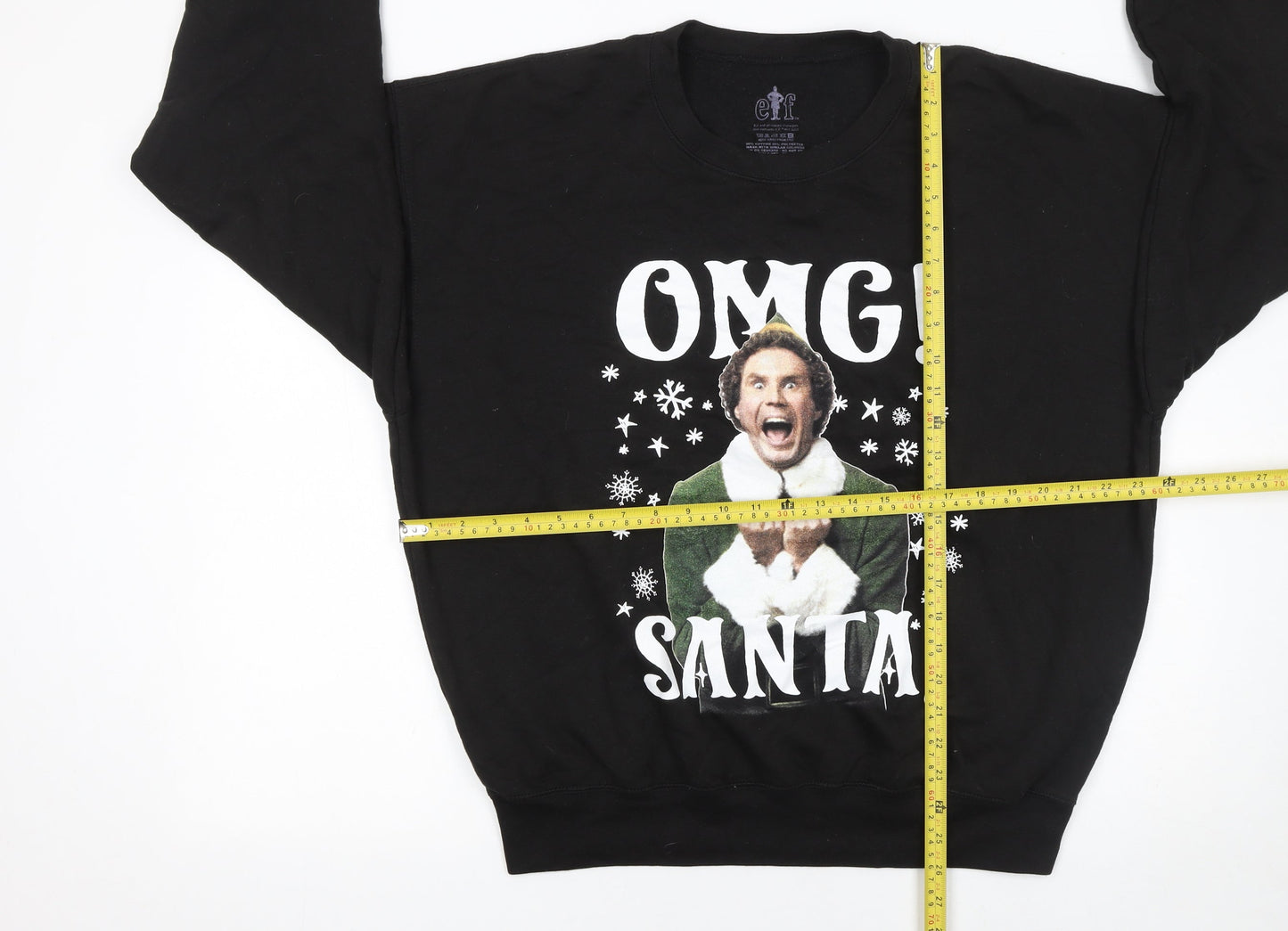 Elf Black Christmas Sweatshirt XL Women's OMG Santa Graphic