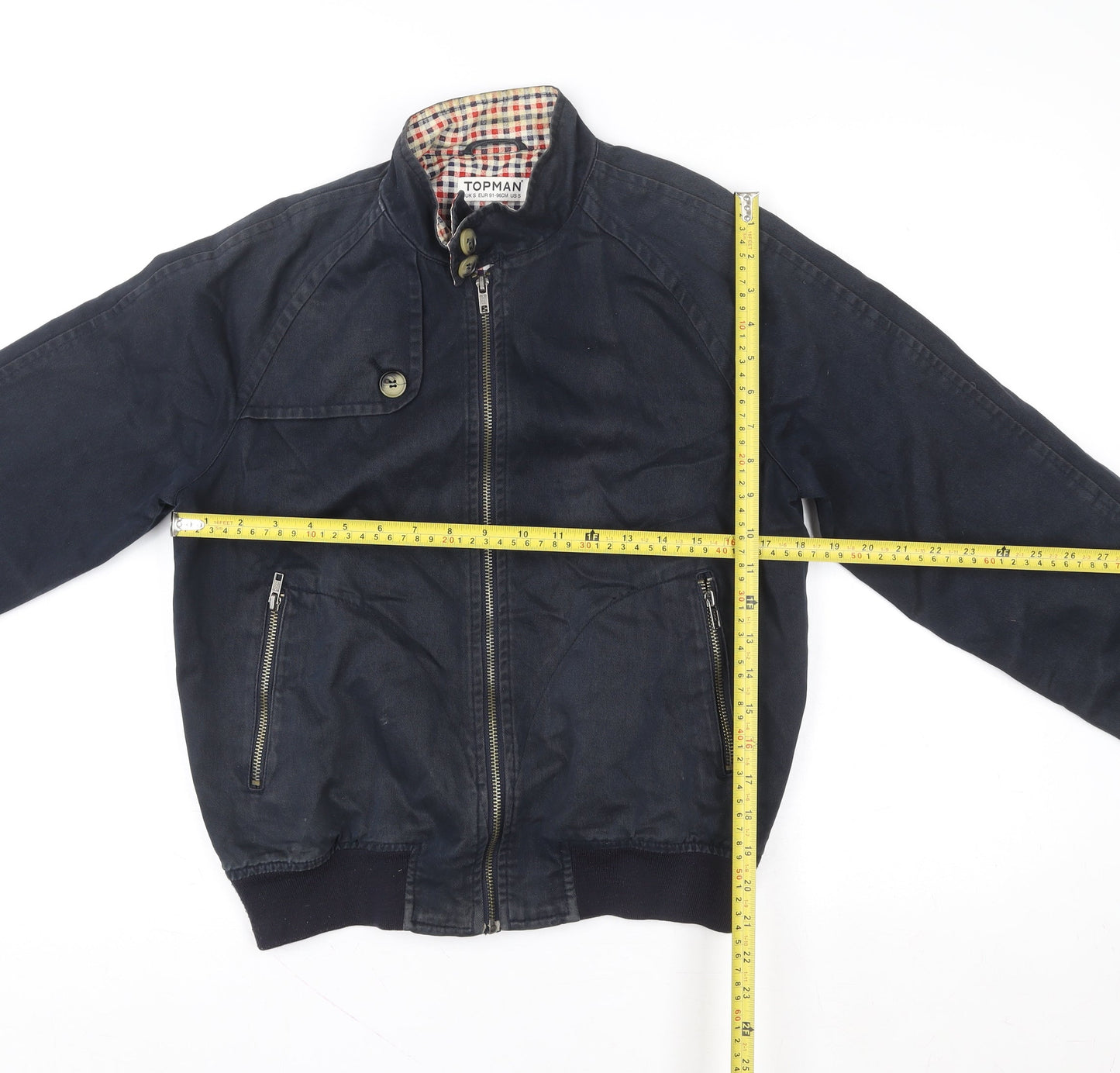 Topman Men's Blue Bomber Jacket S Regular Cotton Blend Casual
