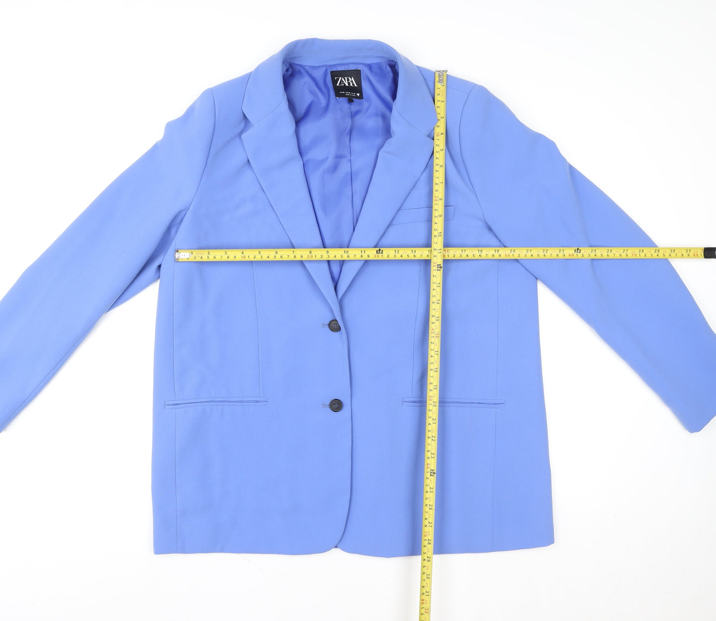 Zara Women Blue XL Blouse Basic Collared Long Sleeve Workwear