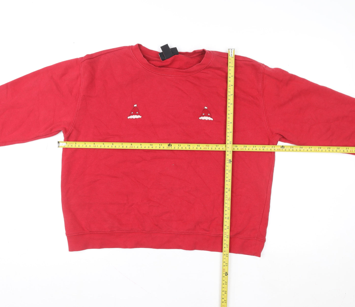 Monki Women Red Cotton Blend Crew Neck Christmas Sweatshirt Size 12