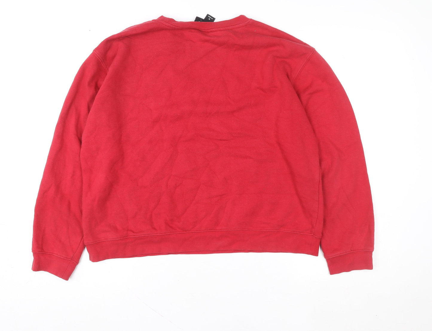 Monki Women Red Cotton Blend Crew Neck Christmas Sweatshirt Size 12