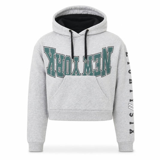 Topshop Women Grey New York Cropped Hoodie Size 8 Cotton Blend