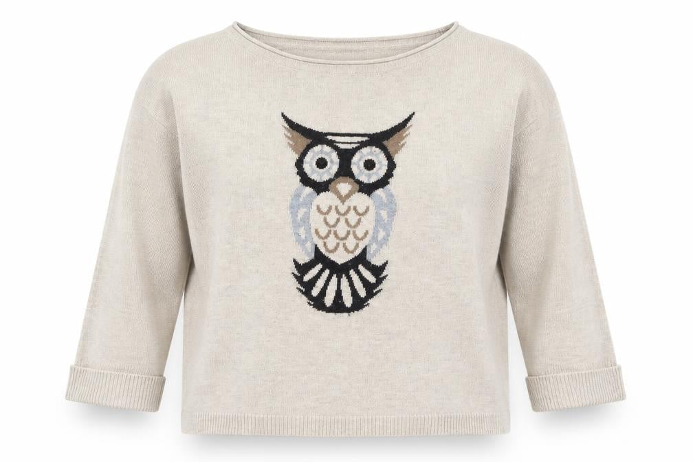 Wallis Womens Beige Owl Pullover Sweater Size S UK 10 Acrylic Wool Blend