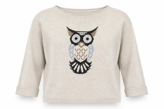 Wallis Womens Beige Owl Pullover Sweater Size S UK 10 Acrylic Wool Blend