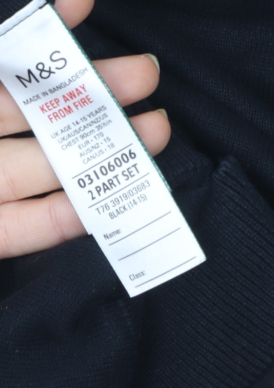 Marks and Spencer Teens Black V-Neck Cotton Pullover Sweatshirt 14 Plus