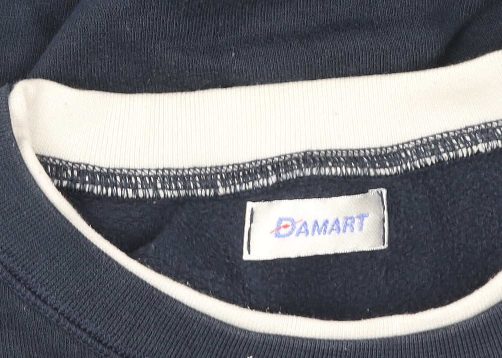 Damart Women's Navy Blue Embroidered Floral Crew Neck Sweatshirt Size L