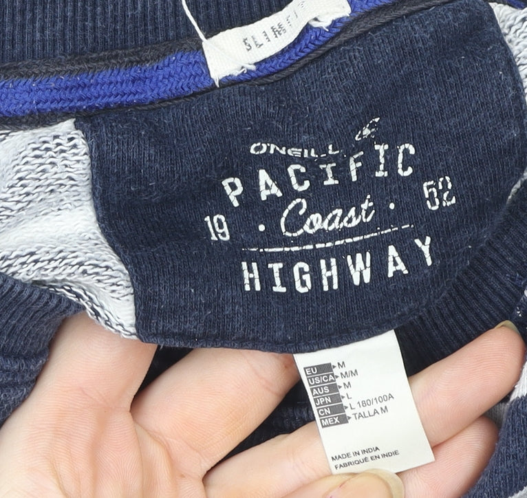 O'Neill Women's Navy Striped Cotton Crew Neck Pullover Sweatshirt M