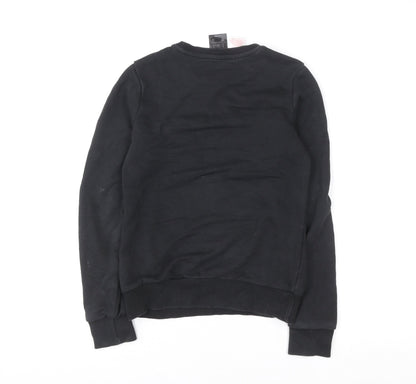 Close-up detail of Adidas boys’ black logo pullover sweatshirt 11-12 years regular fit