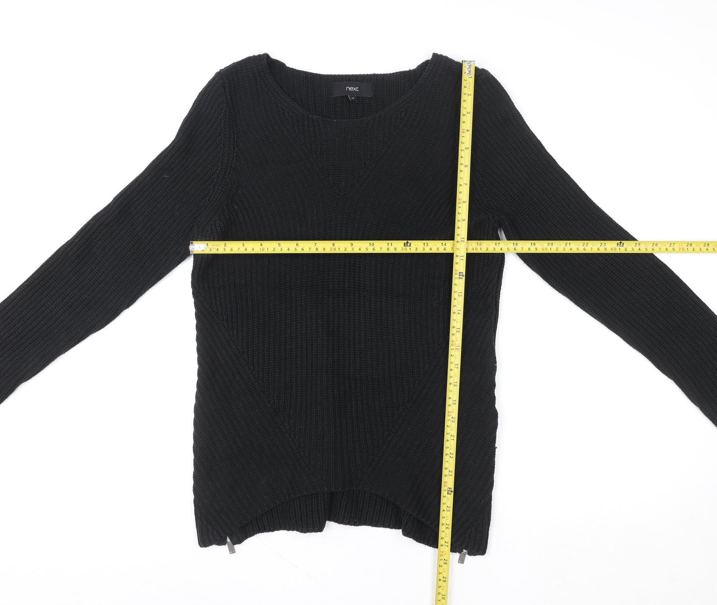 Next Womens Black Size 10 Knitted Pullover Sweatshirt with Zip Detail