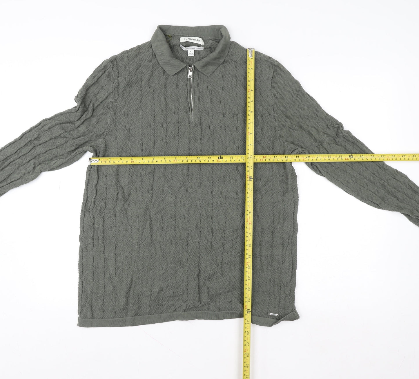 Marks and Spencer Autograph Men's Grey XL 1/2 Zip Cotton Sweatshirt