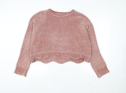 Zara Women Pink Chunky-Knit Crew Neck Pullover Jumper Size 8