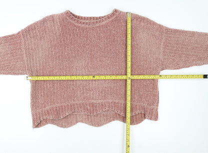 Zara Women Pink Chunky-Knit Crew Neck Pullover Jumper Size 8