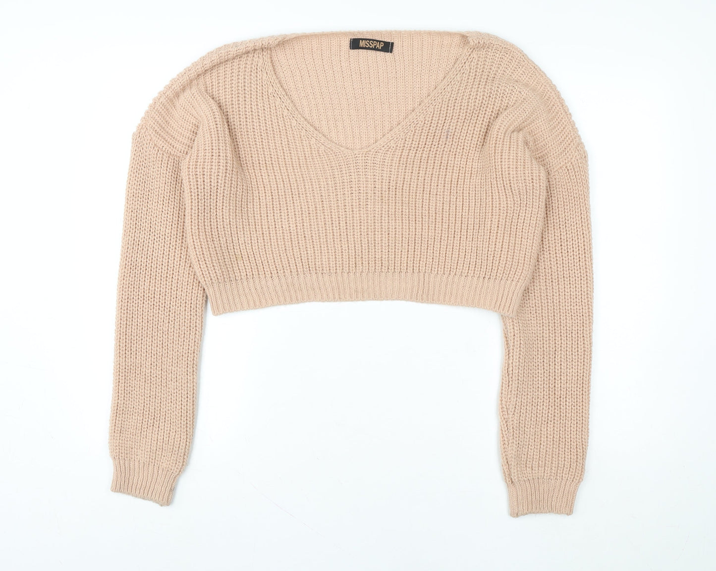 MISSPAP Women Beige Acrylic Knit Cropped Pullover Sweater Size 6