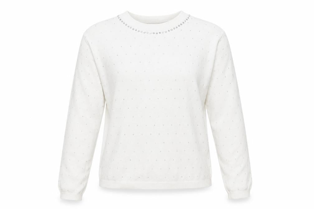 Marks & Spencer Womens White Sequin Crew Neck Pullover Sweatshirt Size S