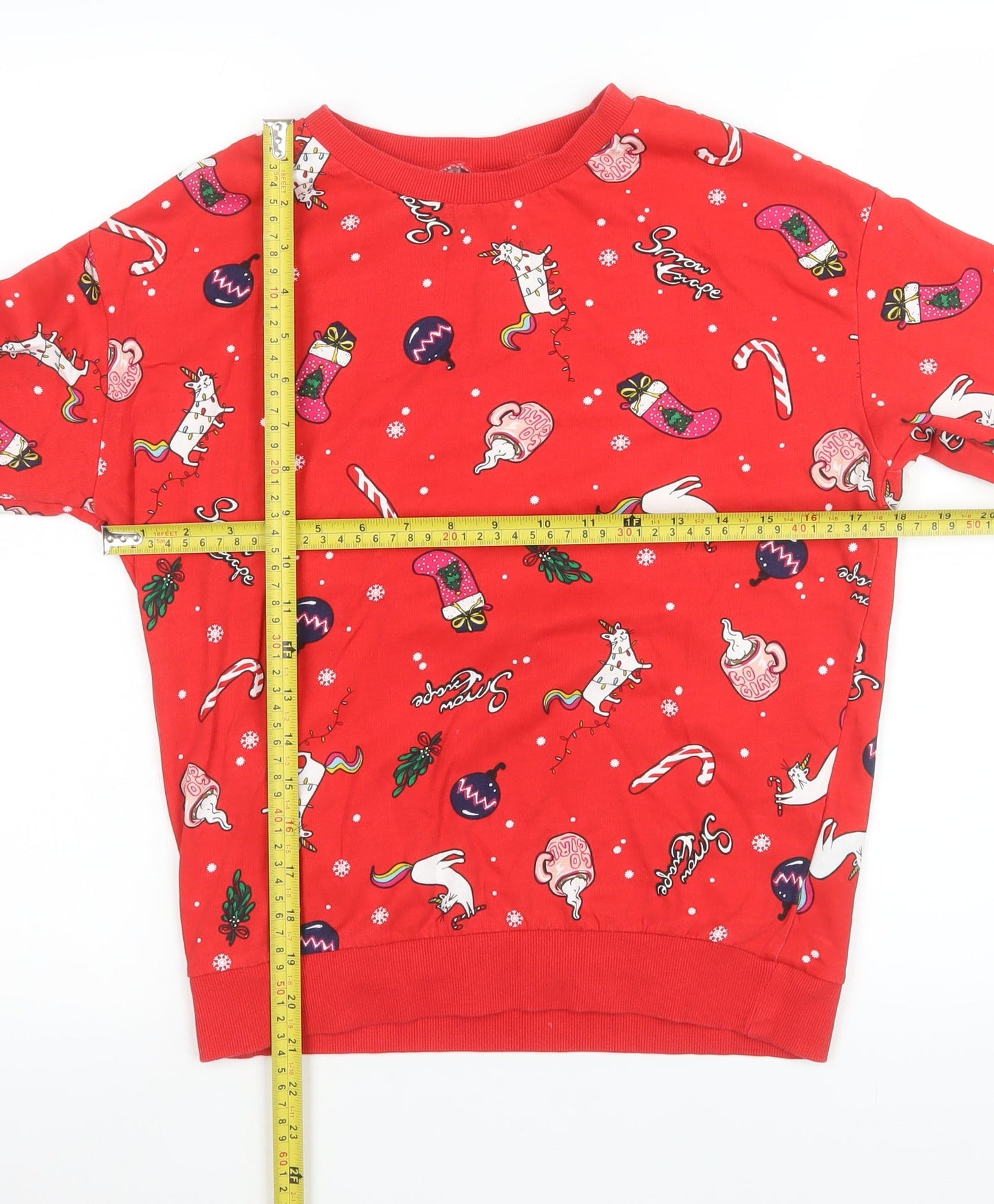 H&M Girls Red Christmas Unicorn Graphic Long Sleeve Pyjama Top XS