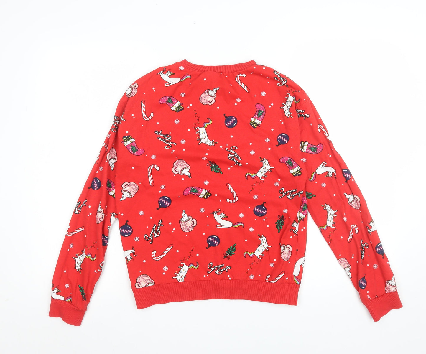H&M Girls Red Christmas Unicorn Graphic Long Sleeve Pyjama Top XS
