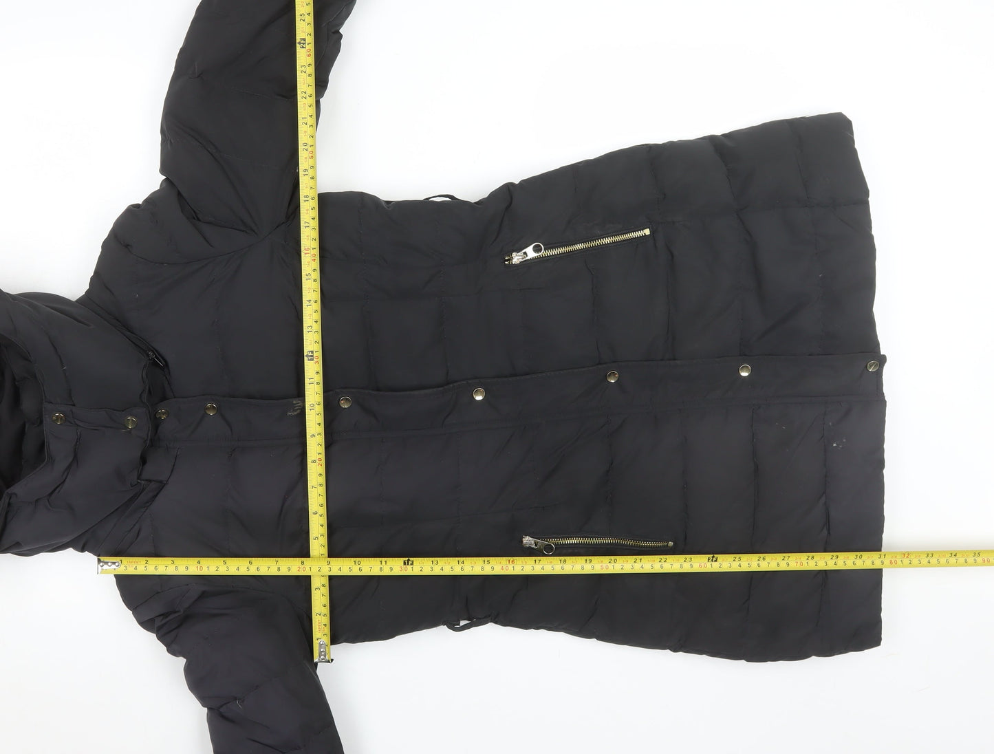 ZARA Women's Black XS Long Hooded Puffer Jacket Winter Coat
