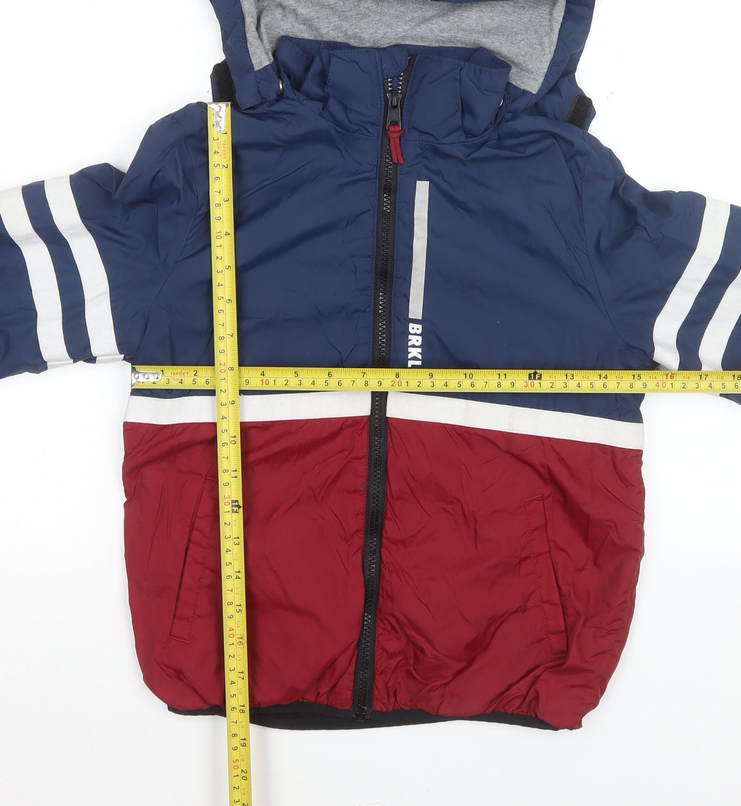 H&M Boys Blue Colourblock Hooded Puffer Jacket Size 6 Years