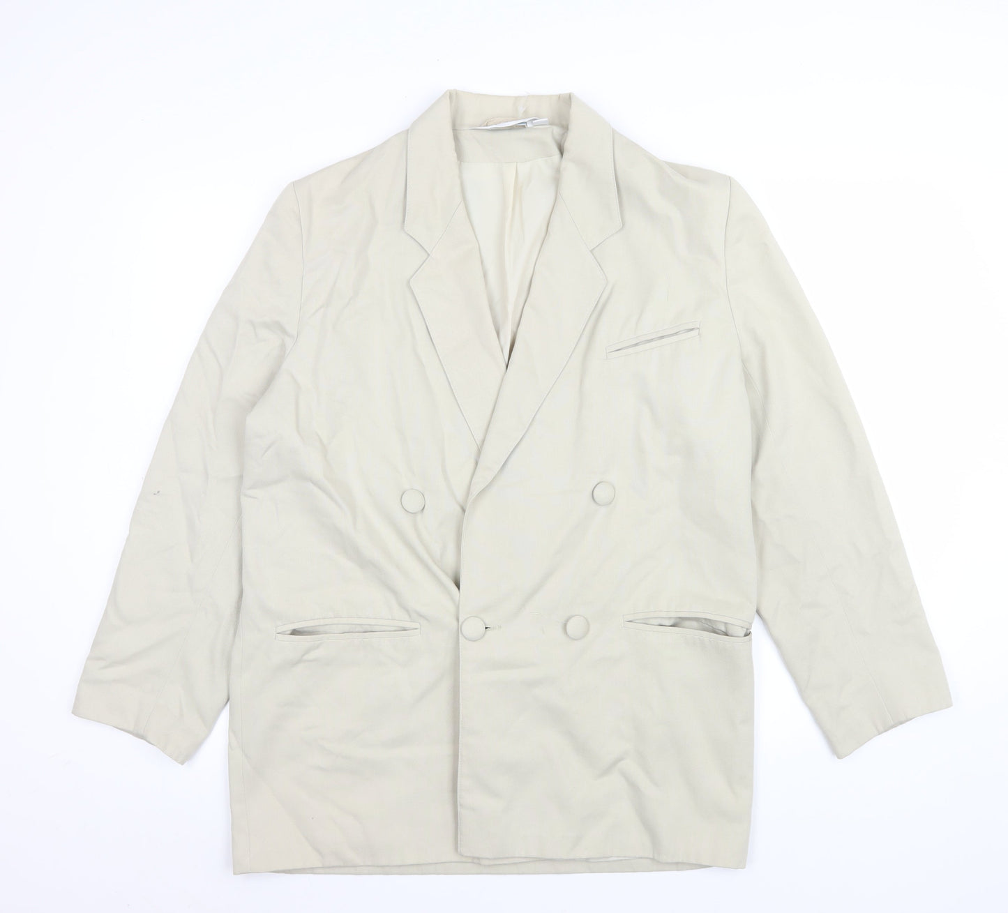 Sensations Women Beige Double-Breasted Blazer Size 14 Classic Fit