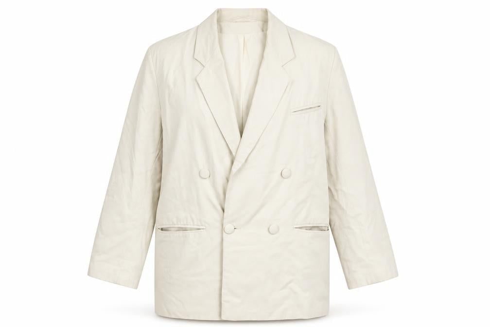 Sensations Women Beige Double-Breasted Blazer Size 14 Classic Fit