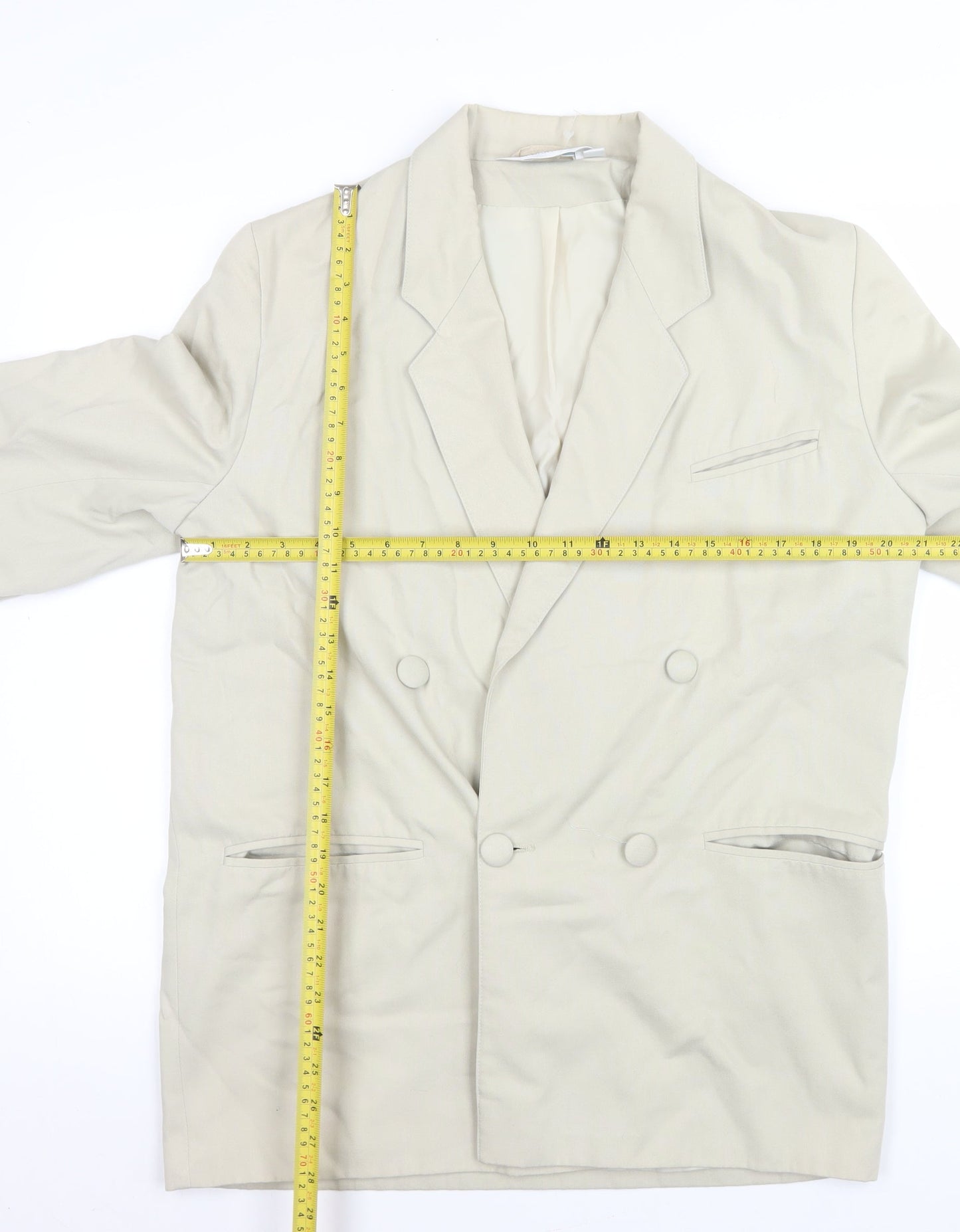 Sensations Women Beige Double-Breasted Blazer Size 14 Classic Fit