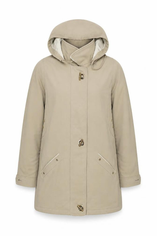 David Barry Women Beige Long Hooded Parka Coat Size 14