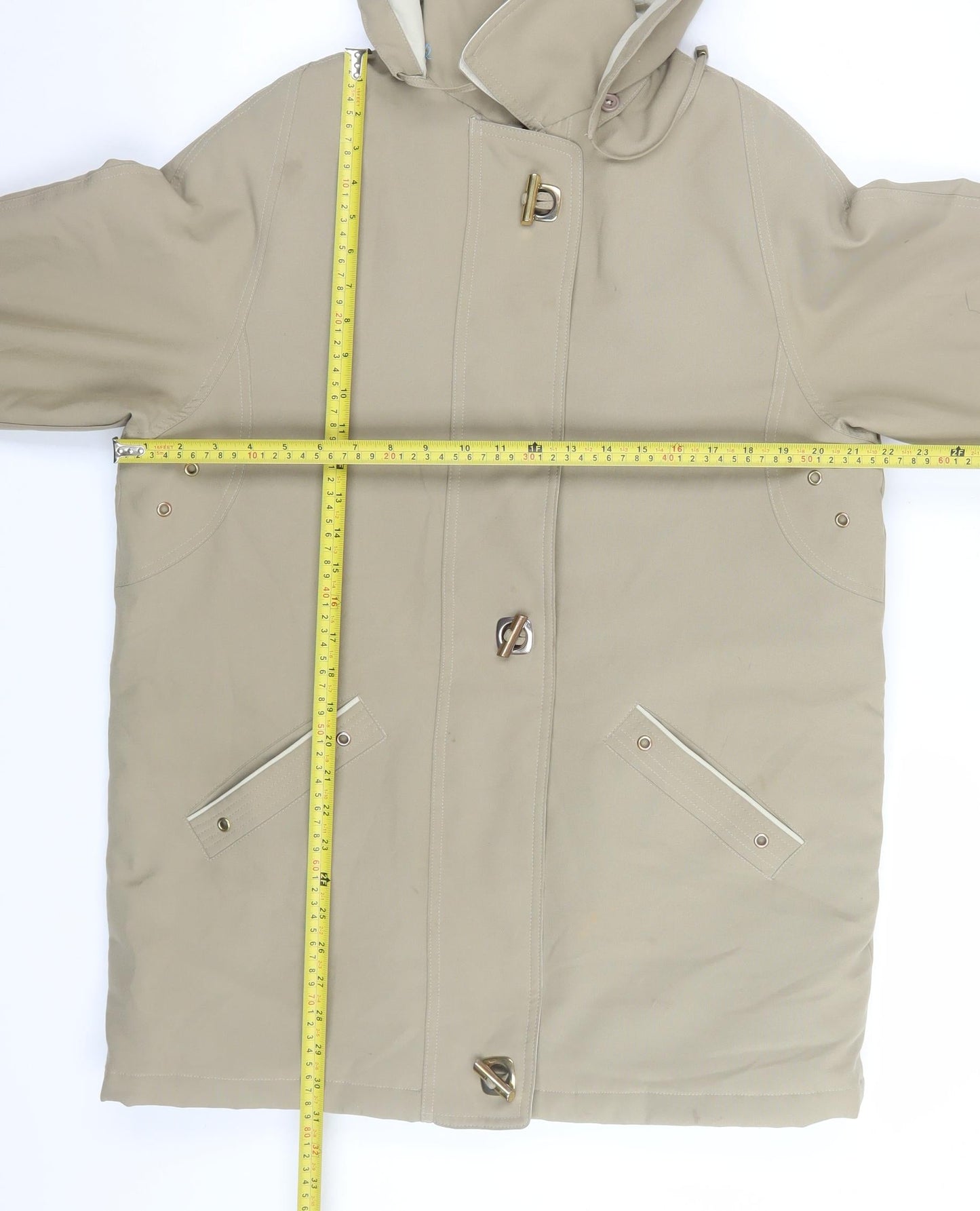 David Barry Women Beige Long Hooded Parka Coat Size 14