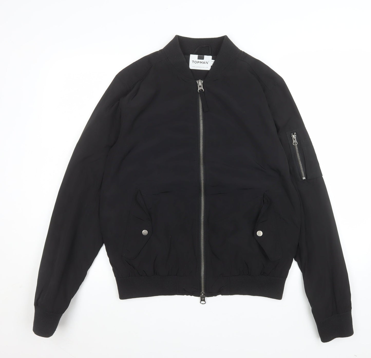 Topman Men's Black Bomber Jacket M Polyester Lined Classic Style