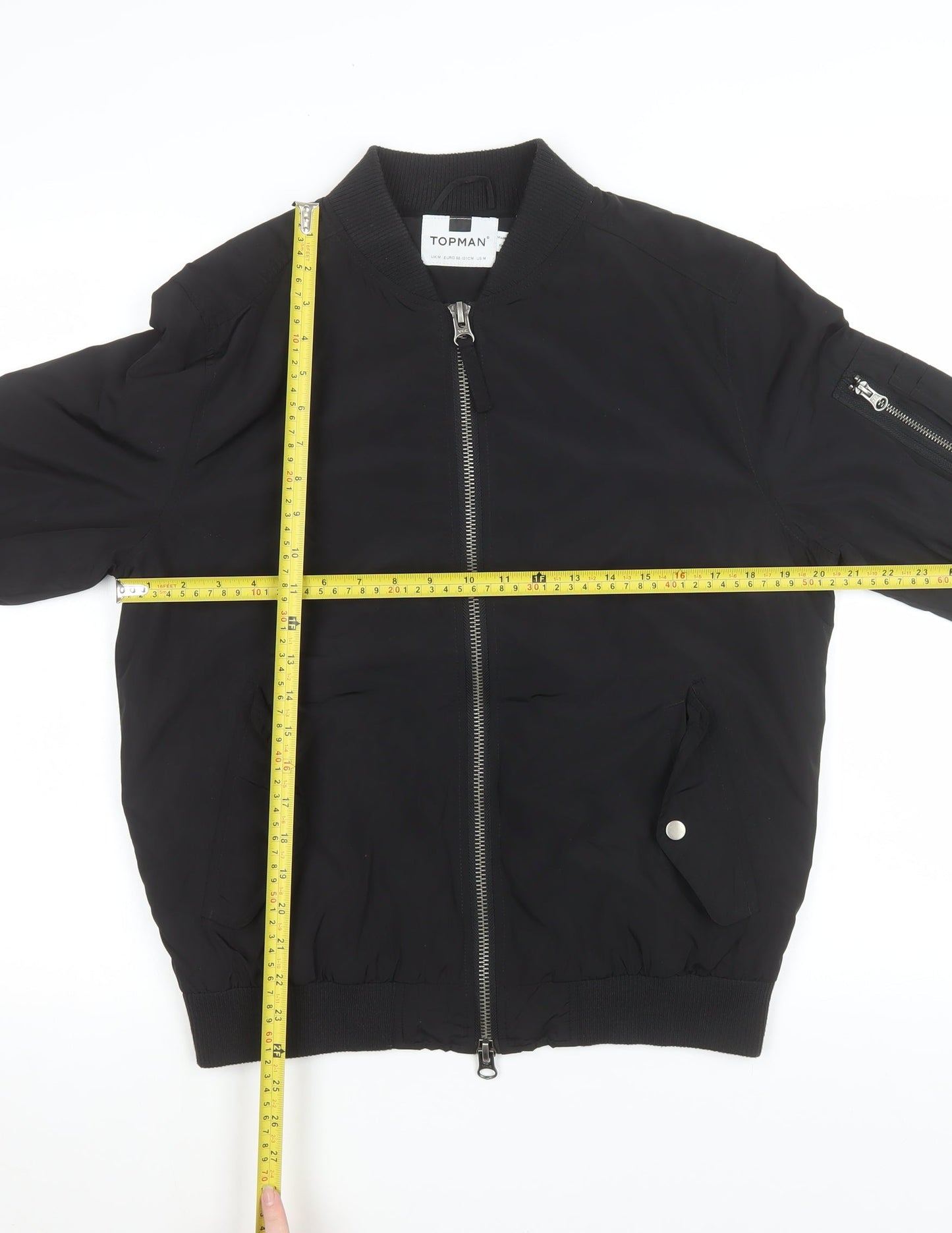 Topman Men's Black Bomber Jacket M Polyester Lined Classic Style