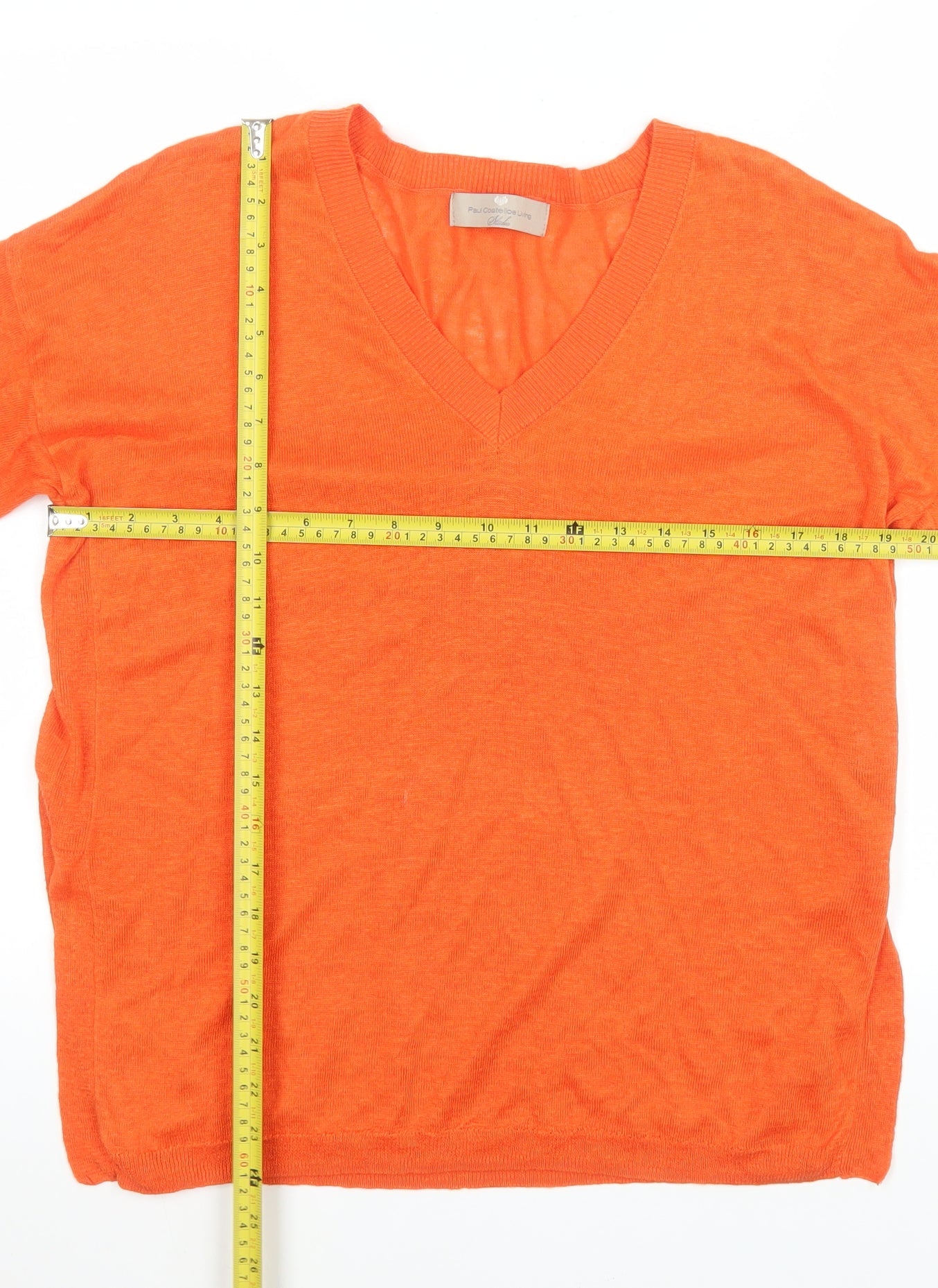 Paul Costelloe Living Orange Linen V-Neck Men's Jumper Size S