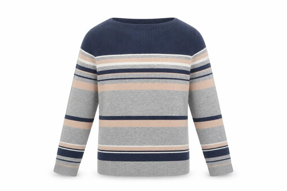Jaeger Men’s Grey Striped Wool Crew Neck Jumper Size M