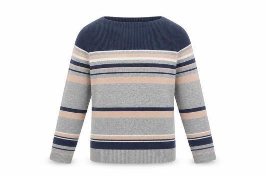Jaeger Men’s Grey Striped Wool Crew Neck Jumper Size M