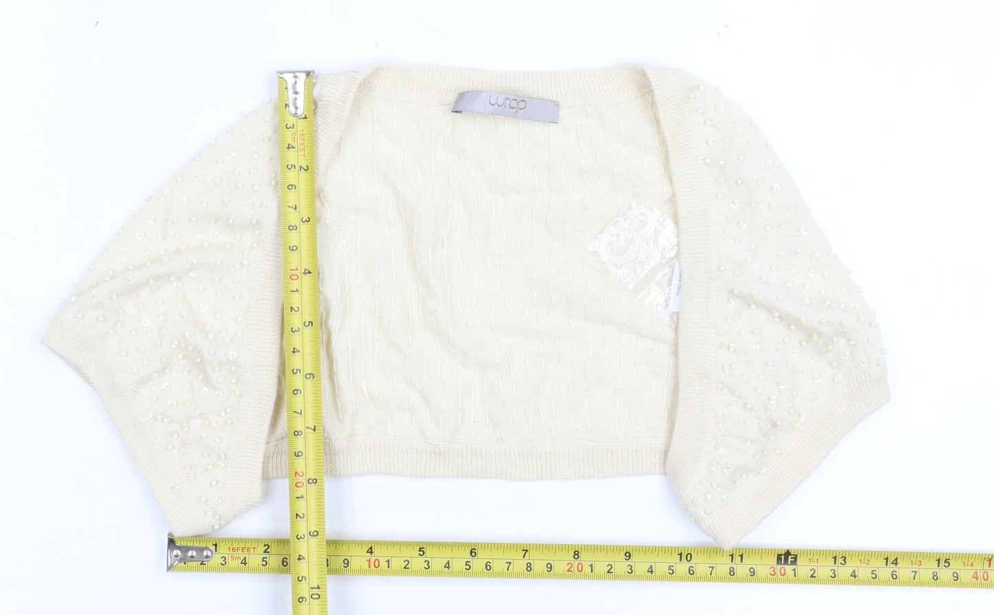 Wrap Women's Ivory Beaded Shrug UK 12 Silk Cashmere Knit