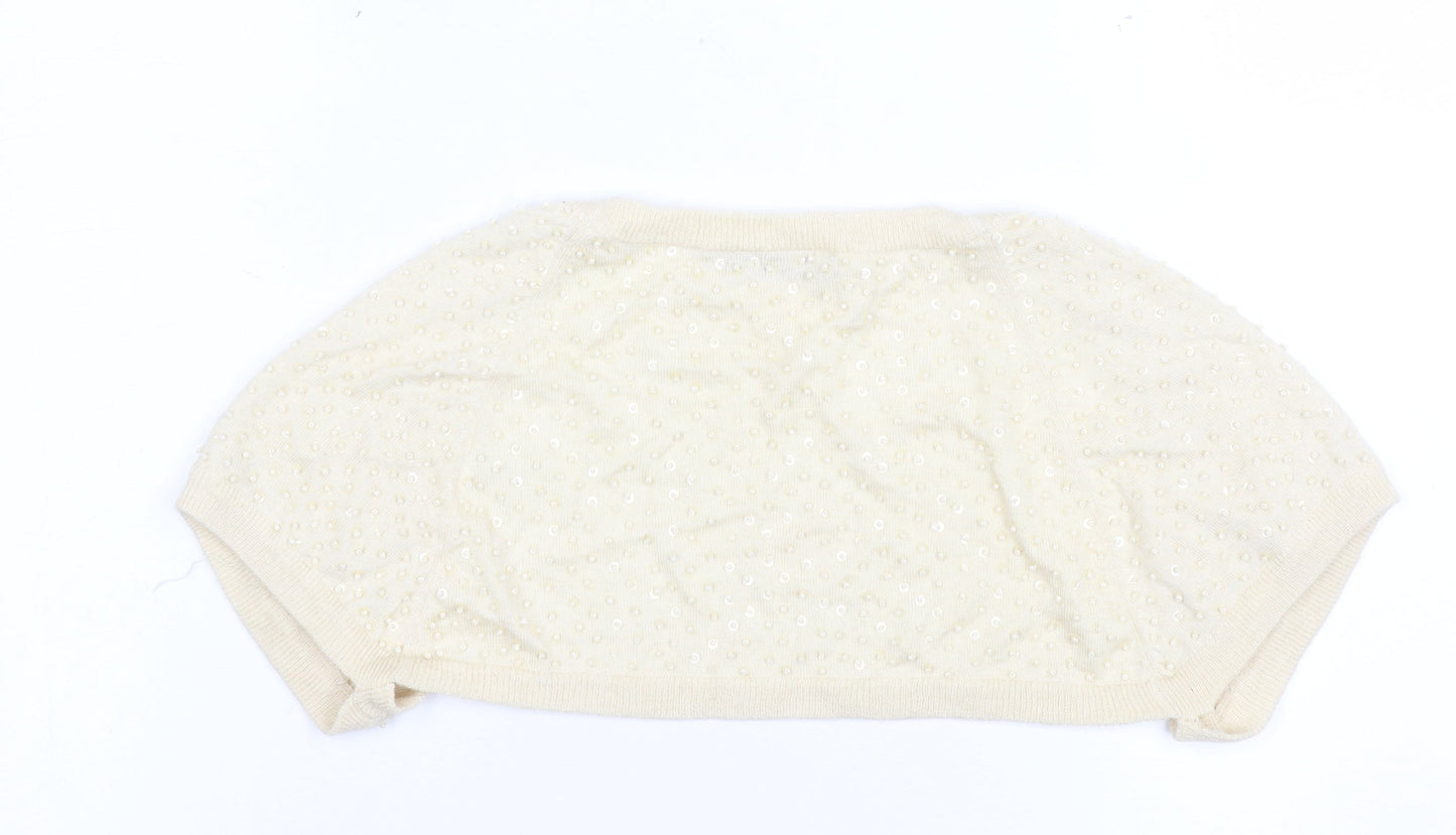 Wrap Women's Ivory Beaded Shrug UK 12 Silk Cashmere Knit