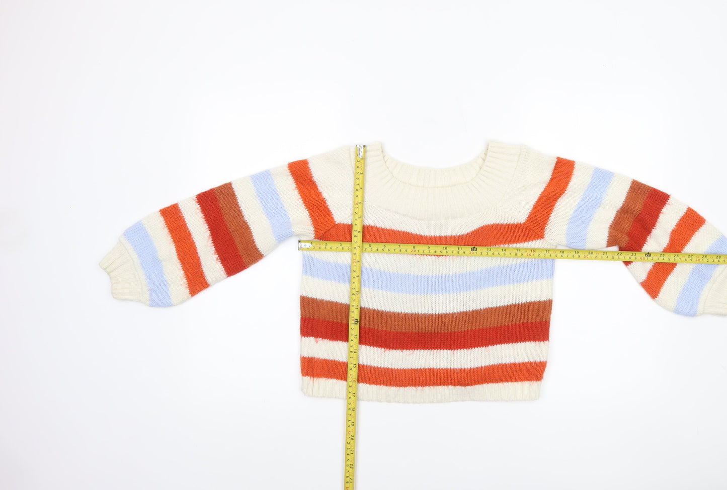 Miss Selfridge Women Cream Multicoloured Striped Pullover Jumper UK 4 Acrylic Blend