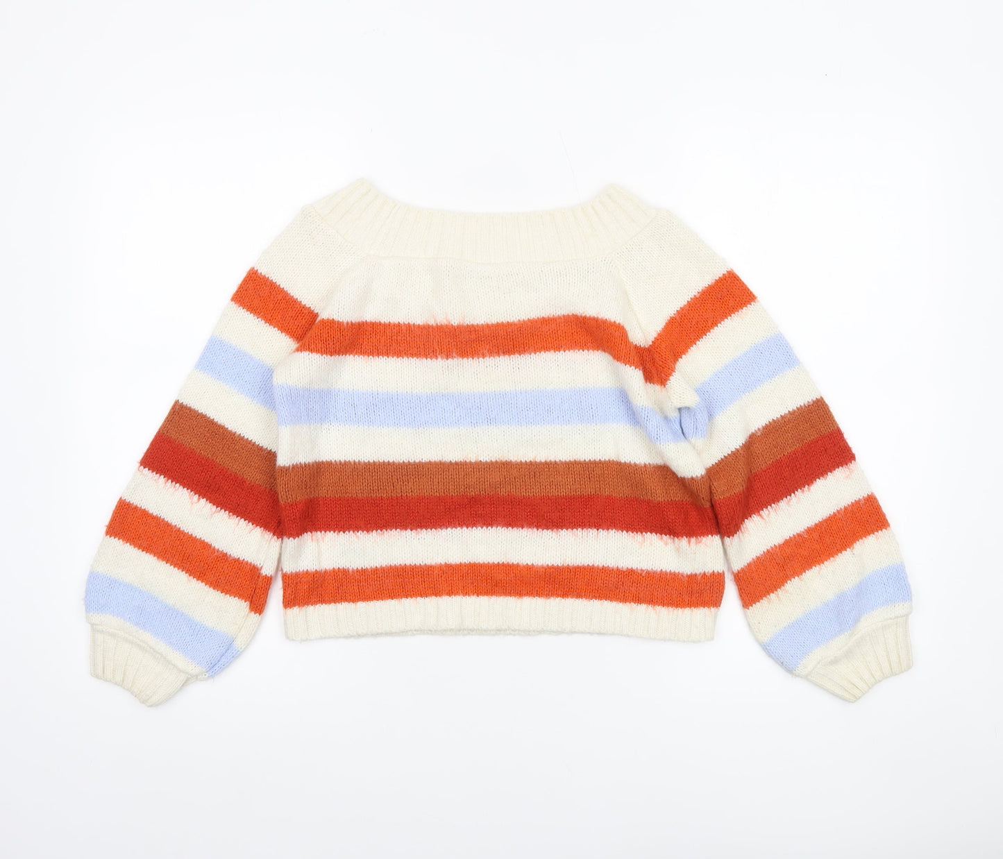 Miss Selfridge Women Cream Multicoloured Striped Pullover Jumper UK 4 Acrylic Blend