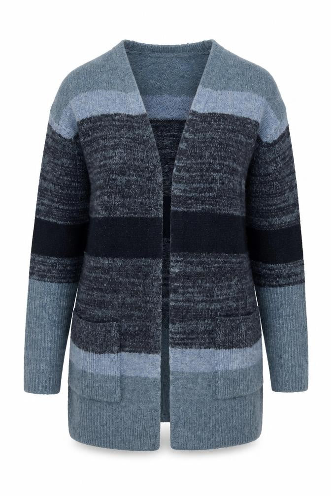 Atmosphere Women's Blue Striped Knit Long Sleeve Open Cardigan Size 6
