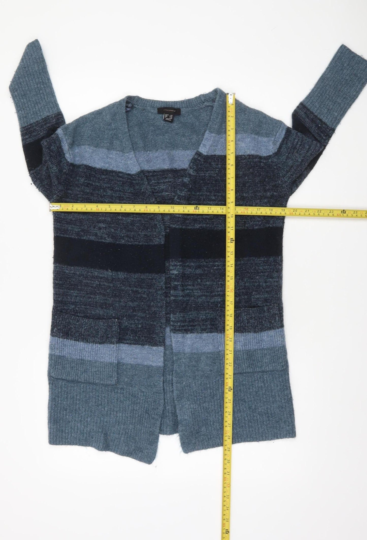 Atmosphere Women's Blue Striped Knit Long Sleeve Open Cardigan Size 6