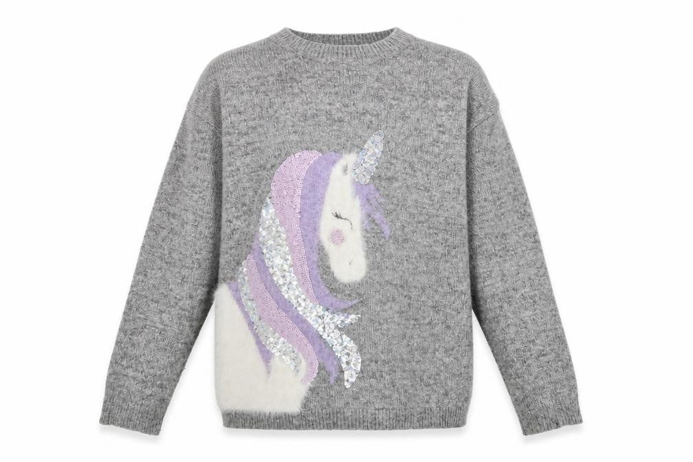 Next Girls Grey Unicorn Sequin Pullover Jumper 11 Years Acrylic Blend