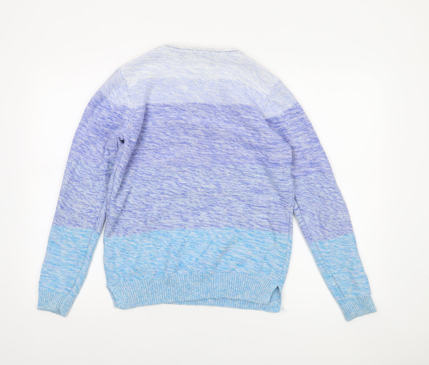 Isle Essentials Women Blue V-Neck Cotton Knit Jumper Size S 10-12