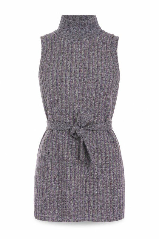 Zara Women’s Multicoloured Knit Sleeveless Roll Neck Belted Blouse Size S