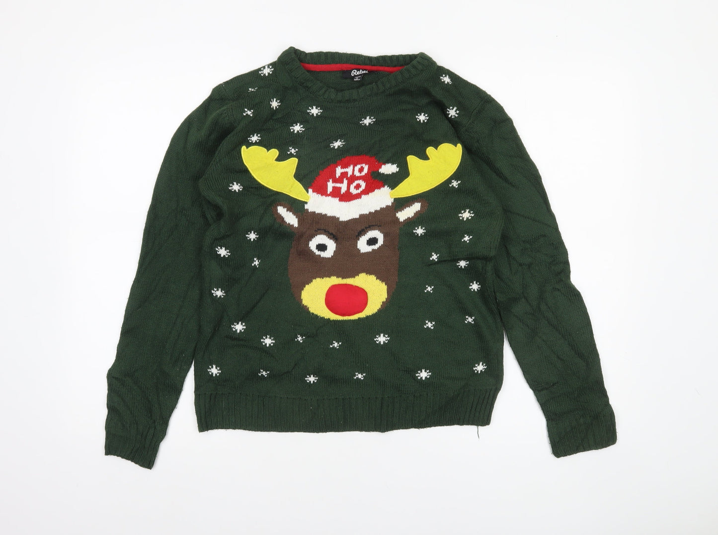 Rebel Boys Green Christmas Reindeer Pullover Jumper Size 158cm