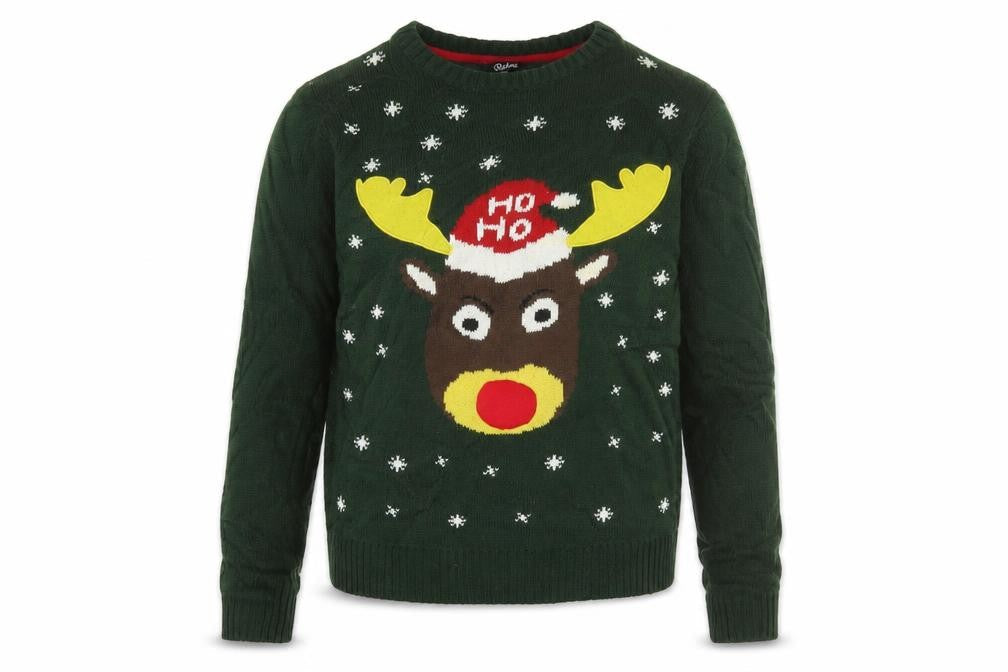 Rebel Boys Green Christmas Reindeer Pullover Jumper Size 158cm