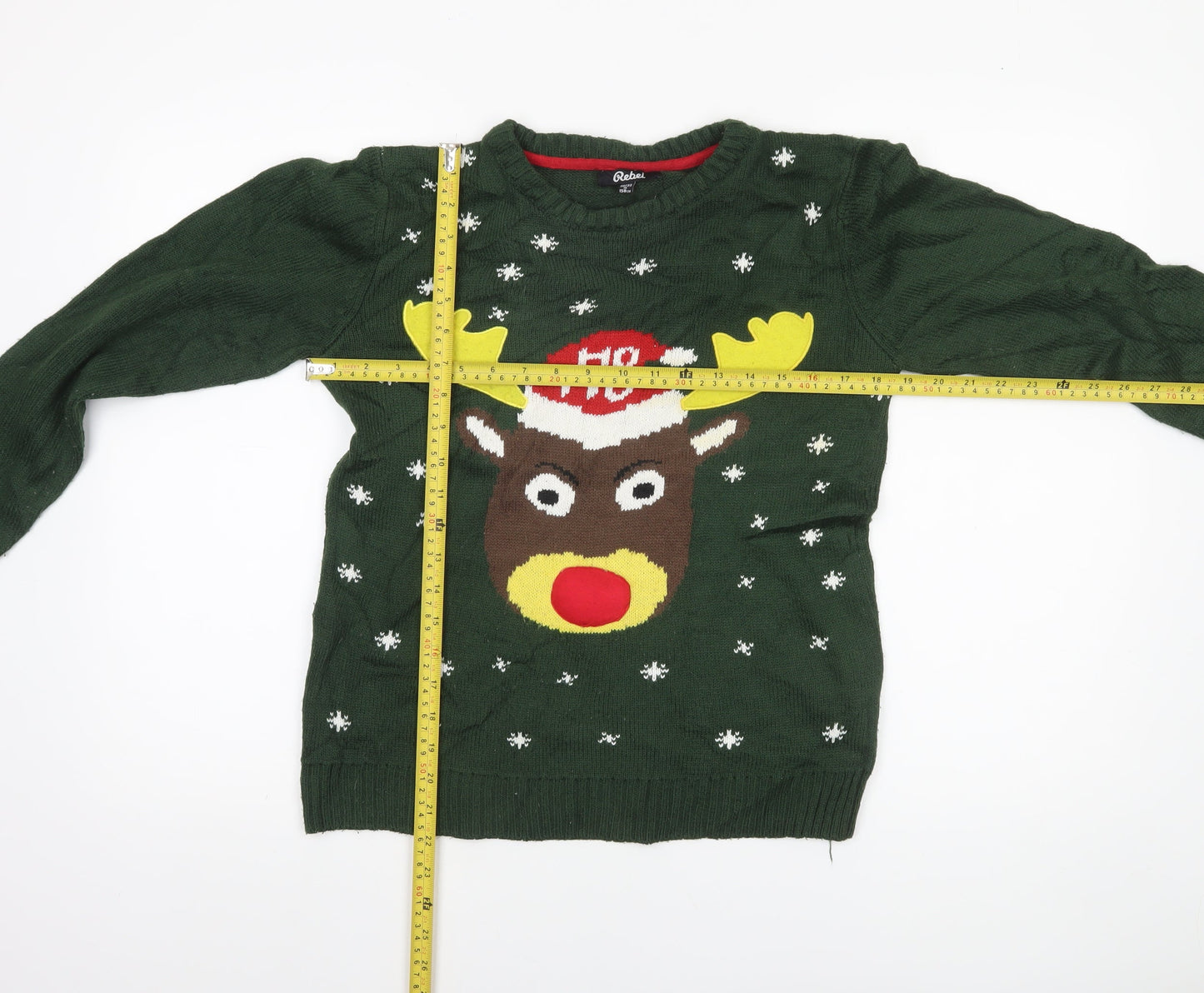 Rebel Boys Green Christmas Reindeer Pullover Jumper Size 158cm