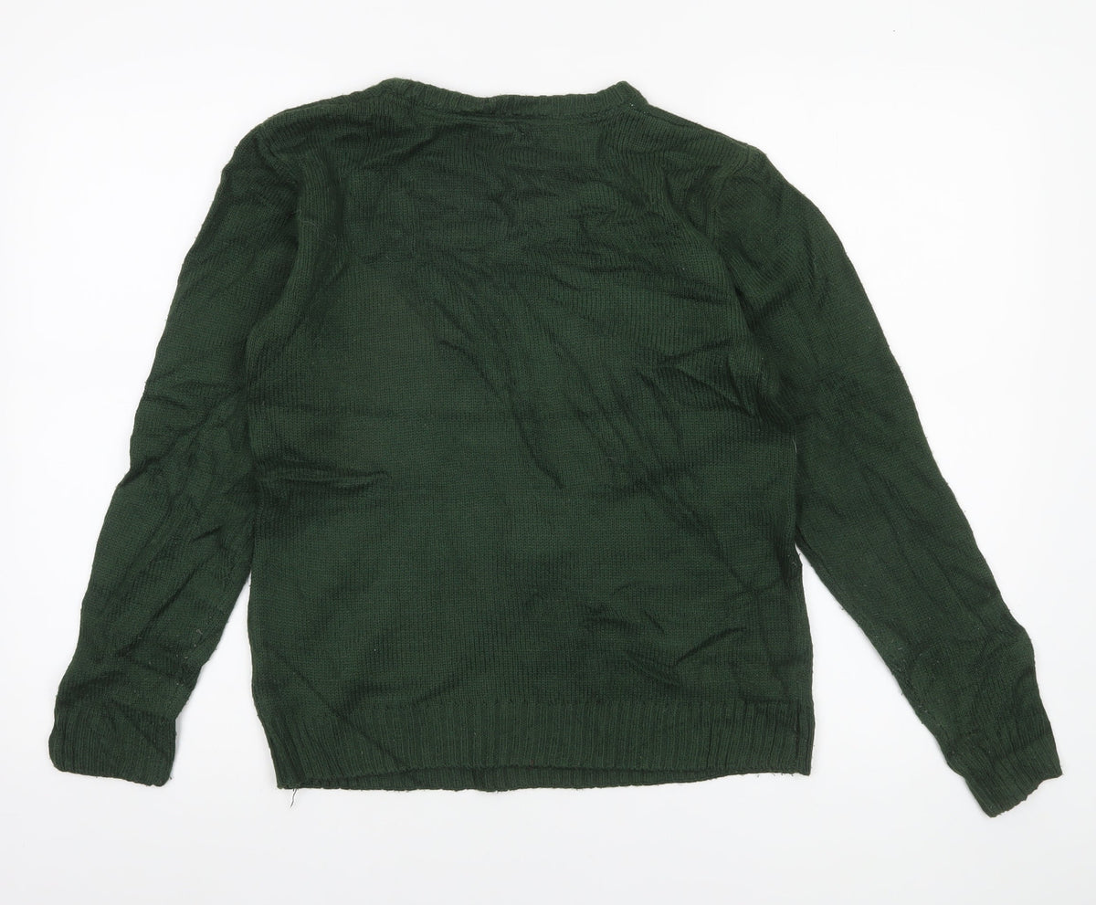Rebel Boys Green Christmas Reindeer Pullover Jumper Size 158cm