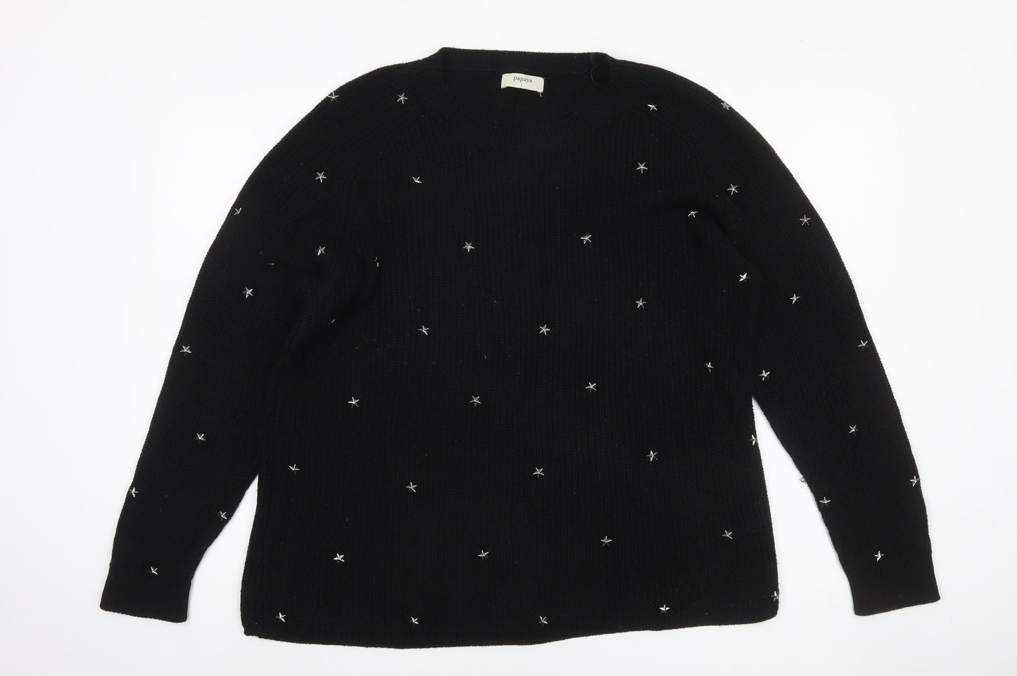 Papaya Womens Black Star Embroidered Knit Jumper L