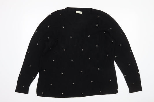 Papaya Womens Black Star Embroidered Knit Jumper L