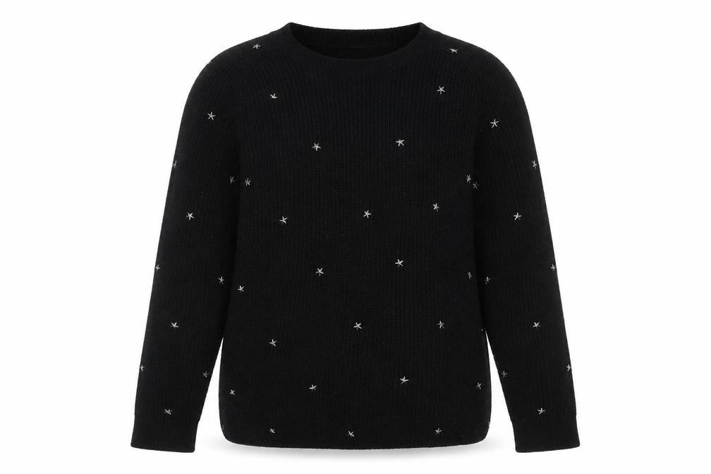 Papaya Womens Black Star Embroidered Knit Jumper L