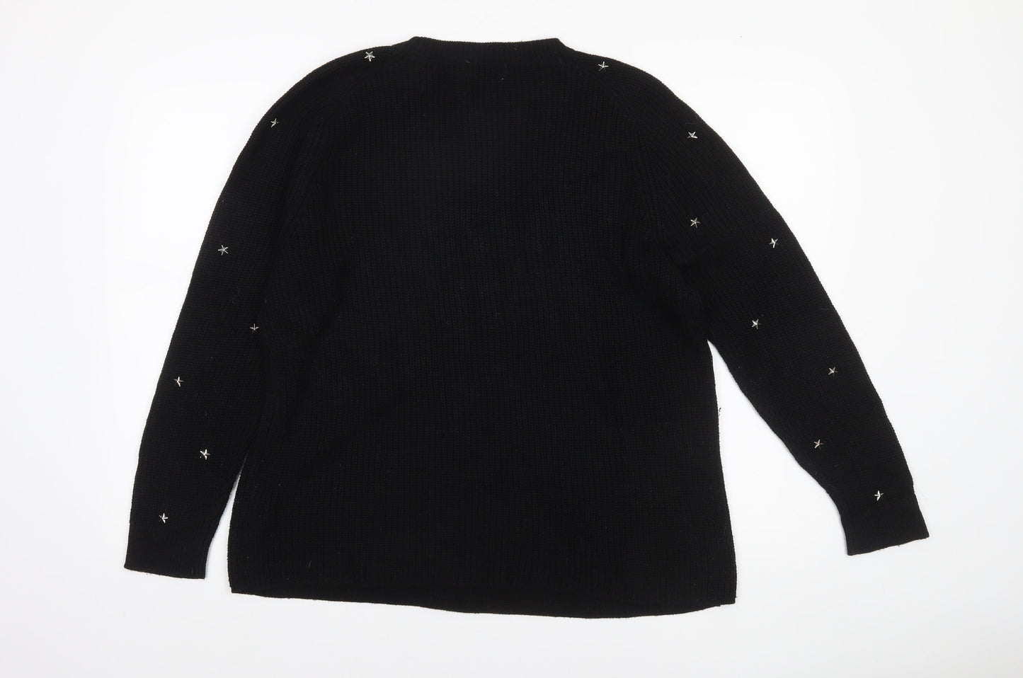 Papaya Womens Black Star Embroidered Knit Jumper L